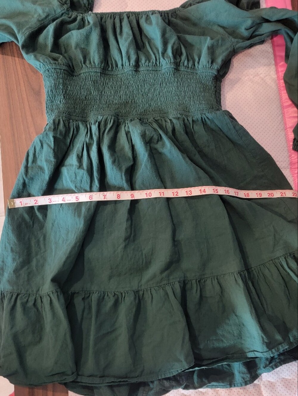 Illusory Green Smocked Waist Long Sleeve Mini Dress Size L Cottagecore Boho - Picture 7 of 12